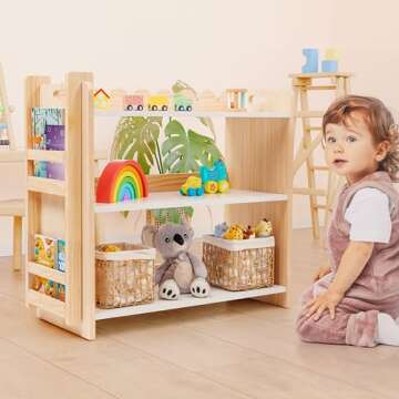Babalo Montessori Toy Storage with Removable Bookshelf – Toddler Toy Storage Organizer, Natural Wooden Storage Cabinet for Baby Books, Cubby Shelving, Playroom & Daycare Furniture, Classroom Bookcase