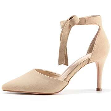 Womens High Heel Pointed Toe Pumps Ankle Tie Classic Office Special Dress Party Shoes Nude