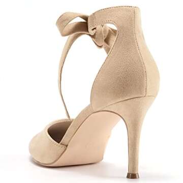 Womens High Heel Pointed Toe Pumps Ankle Tie Classic Office Special Dress Party Shoes Nude