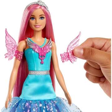 Barbie Doll with 2 Fantasy Pets & Dress, Malibu” Inspired by The Movie A Touch of Magic, 7-inch Long Hair