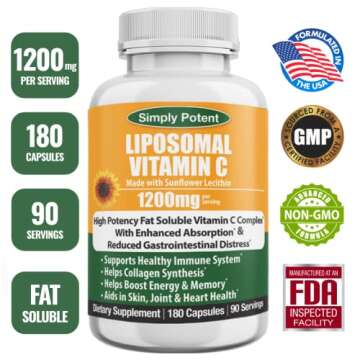 Liposomal Vitamin C 1500mg, 180 VIT C Capsules, Stronger Supplement Than Liposomal Vitamin C 1000mg or Vitamin C 500mg, High Dose Ascorbic Acid Vitamin C Antioxidant for Collagen Immune Support Heart