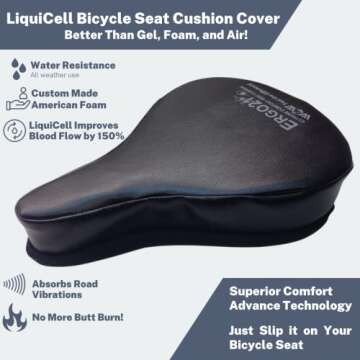 Ergo21 Liquicell Bicycle Seat Cushion Cover for Men & Women | Exercise Bike Seat Cushion with Water & Dust Resistant Comfortable Seat Cover Compatible with Spin Bike, Indoor & Outdoor Cycling