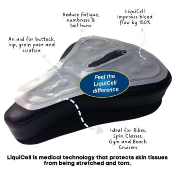 Ergo21 Liquicell Bicycle Seat Cushion Cover for Men & Women | Exercise Bike Seat Cushion with Water & Dust Resistant Comfortable Seat Cover Compatible with Spin Bike, Indoor & Outdoor Cycling