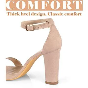 Ankis Nude Heels for Women - Open Toe Ankle Strap Chunky Heel Pump Sandals Party Wedding Strappy Buckle Sandals Standard Size 4 Inches Tall Thick Heel Design