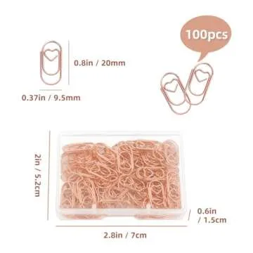 Cute Heart Shaped Paper Clips - 100 Pcs Rose Gold