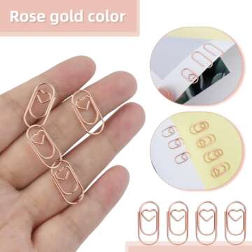 Cute Heart Shaped Paper Clips - 100 Pcs Rose Gold