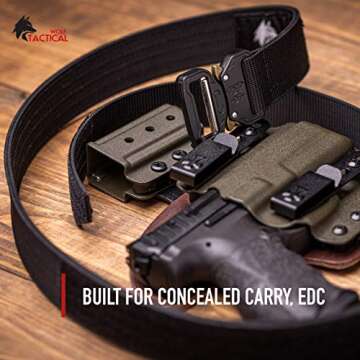 WOLF TACTICAL Heavy Duty Quick-Release EDC Belt - Stiffened 2-Ply 1.5” Nylon Gun Belt for Conceale...