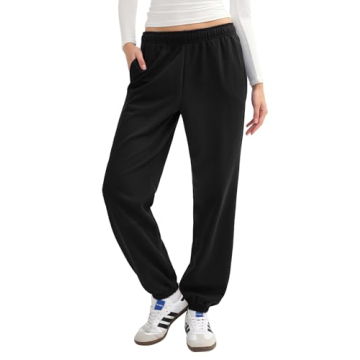 PUMIEY Womens Sweatpants Black Baggy Sweat Pants High Waisted Workout Joggers Pants, Jet Black Small