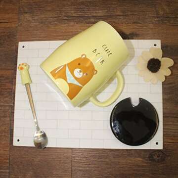 Angelice Home Cute Bear Mug Funny Ceramic Coffee Mug with Stainless Steel Spoon for Bear Lovers Coff...