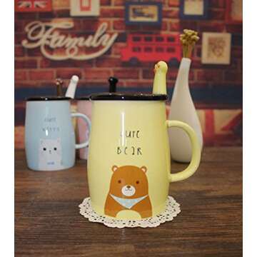 Angelice Home Cute Bear Mug Funny Ceramic Coffee Mug with Stainless Steel Spoon for Bear Lovers Coffee Lovers