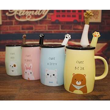 Angelice Home Cute Bear Mug Funny Ceramic Coffee Mug with Stainless Steel Spoon for Bear Lovers Coffee Lovers