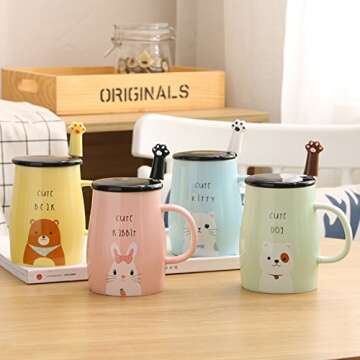 Angelice Home Cute Bear Mug Funny Ceramic Coffee Mug with Stainless Steel Spoon for Bear Lovers Coffee Lovers