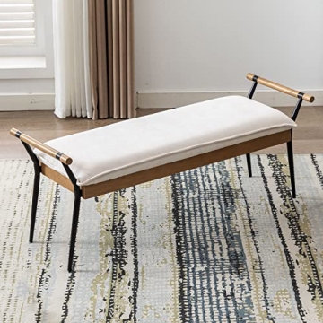 DUOMAY Modern Rectangle Ottoman Bench with Arms and Metal Legs, Mid Century Chenille Fabric Dining T...