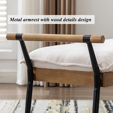 DUOMAY Modern Rectangle Ottoman Bench with Arms and Metal Legs, Mid Century Chenille Fabric Dining Table Bench Footstool Entryway Shoe Bench for Dining Room Bedroom Living Room, White