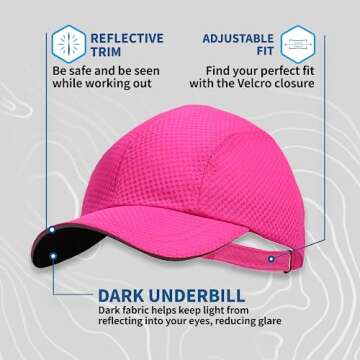 TrailHeads Women's Race Day Performance Running Cap, Lightweight & Quick Drying Mesh Sports Hat with Reflective Trim - Pink Punch