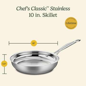 Cuisinart 10-Inch Open Skillet, Chef's Classic Stainless Steel Cookware Collection, 722-24