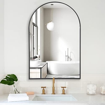 COFENY Arched Mirror, 20"x30" Black Bathroom Mirror with Metal Frame, Wall Mounted Mirrors Decor Mod...