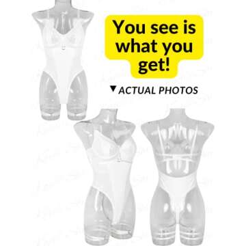 Kaei&Shi Teddy Lingerie for Women,Underwire Cami Corset Backless Sheer Mesh Bodysuit,Snap Crotch Thong One Piece Sexy Body Suit Bridal Wedding Honeymoon White Medium