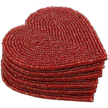 ITOS365 Handmade Beaded Heart Coaster Set - 6 Red Coasters