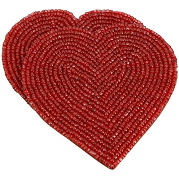 ITOS365 Handmade Beaded Heart Coaster Set - 6 Red Coasters