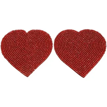ITOS365 Handmade Beaded Heart Coaster Set - 6 Red Coasters
