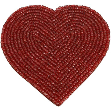 ITOS365 Handmade Beaded Heart Coaster Set - 6 Red Coasters
