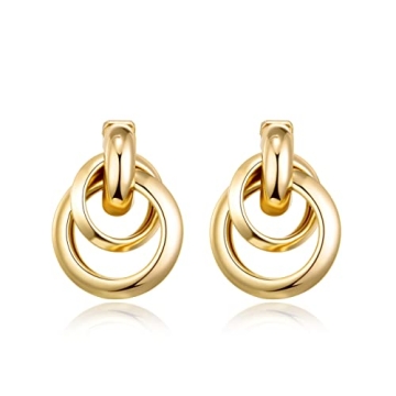 AOLIMI Gold Large Knot Clip-On Earrings for Women - Elegant No-Pierce Statement
