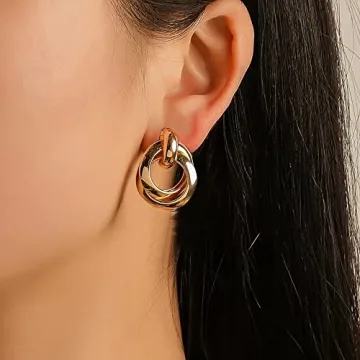 AOLIMI Gold Clip-On Earrings Women No-Pierce Elegant Statement
