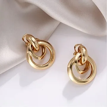 AOLIMI Gold Clip-On Earrings Women No-Pierce Elegant Statement
