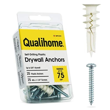 #8 Self Drilling Drywall Plastic Anchors with Screws - No Pre Drill Hole Preparation Required - 75 L...