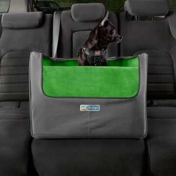Kurgo Skybox Rear Booster Seat for Dogs or Cats, Dog Car Seat, Carrier Carseat for Pets Up to 30 Pounds, Helps with Canine Car Sickness, Includes Seatbelt Tether (Grass Green/Charcoal)