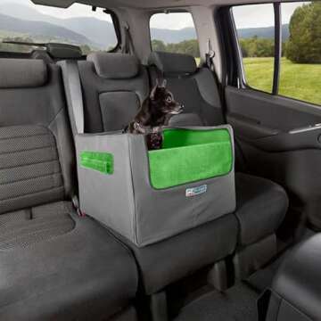 Kurgo Skybox Rear Booster Seat for Dogs or Cats, Dog Car Seat, Carrier Carseat for Pets Up to 30 Pounds, Helps with Canine Car Sickness, Includes Seatbelt Tether (Grass Green/Charcoal)