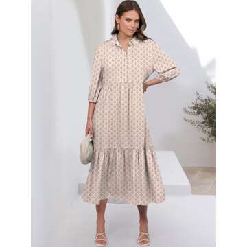 Stylish ANRABESS Women Casual 3/4 Sleeve Maxi Dress in Floral Print