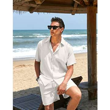 COOFANDY Men's Linen Set Two Pieces Wedding Attire Button Up Outfits Shorts Set Big and Tall