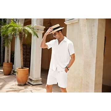 COOFANDY Men's Linen Set Two Pieces Wedding Attire Button Up Outfits Shorts Set Big and Tall
