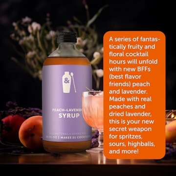 Shaker & Spoon Peach Lavender Cocktail Syrup, 16oz Floral & Fruity Flavored Syrups for Drinks, Vegan Cocktail Mixers, Mocktails, Non Alcoholic Drinks