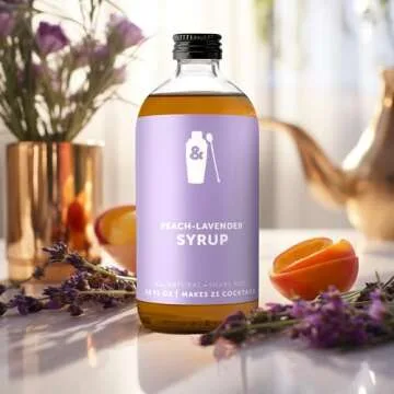 Shaker & Spoon Peach Lavender Cocktail Syrup, 16oz Floral & Fruity Flavored Syrups for Drinks, Vegan Cocktail Mixers, Mocktails, Non Alcoholic Drinks