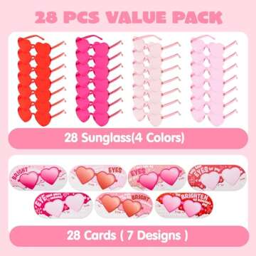 JOYIN 28 Packs Valentine's Day Heart Shaped Sunglasses with Cards, Classroom Exchange Gift for Kids,...