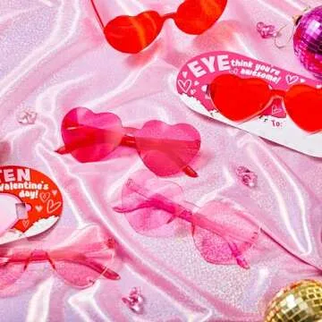 JOYIN 28 Packs Valentine's Day Heart Shaped Sunglasses with Cards, Classroom Exchange Gift for Kids, Classroom Holiday Prizes, Stylish Eyewear in Vibrant Colors, Heart Shaped Glasses Party Favors