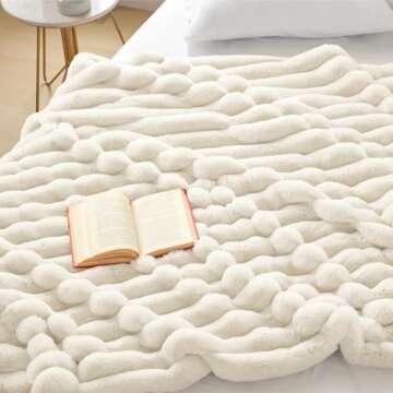 Hyde Lane Ultra Soft Faux Rabbit Fur Throw Blanket, Warm Plush Striped Blankets Twin Size – Luxury...