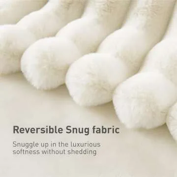 Hyde Lane Ultra Soft Faux Rabbit Fur Throw Blanket, Warm Plush Striped Blankets Twin Size – Luxury Home Decor, Fluffy Throws for Couch, Chair, Sofa, 750GSM (Cream, 60"x80")