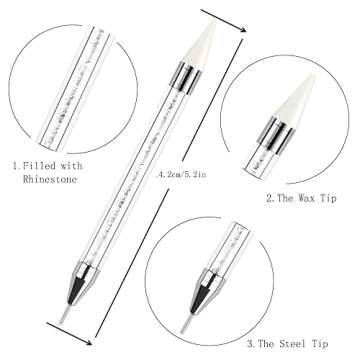 Kaychan1 Rhinestone Applicator Tool - Acrylic Handle Dual-Ended Wax Pen DIY Nail Art Tool with 4 Ext...