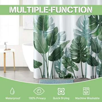 KGORGE Bathroom Shower Curtains - Tropical Plant Printed Polyester Shower Curtain 84 inch Length Extra Long Bath Decor for Bath Tub Toilet Hotel, 72x84 inch with Hooks