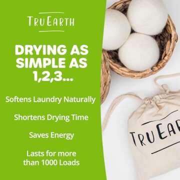 Tru Earth Wool Dryer Balls, Set of 4 XL 100% Wool Anti-Static Balls for Laundry, Reusable & All Natural