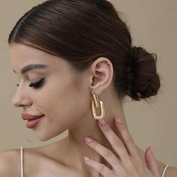 Apsvo Chunky Gold Hoop Earrings for Women, Lightweight Earring Statement Gold Dangle Drop Earrings Square Hoop Dangling Earrings Fashion Earrings 2023 Trendy Jewelry