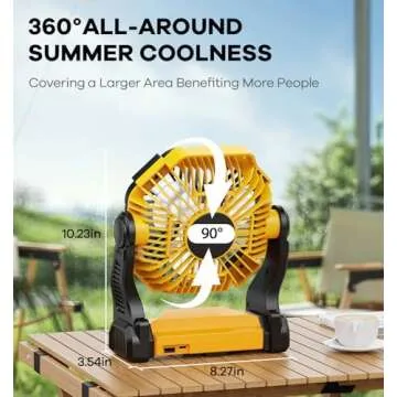 DOWILLDO Camping Fan with LED Lantern, 10400mAh Portable Rechargeable Battery Powered Table Fan with Hook, Camping Gear for Picnic, Fishing, Car or Hurricane Power Outages (Yellow)