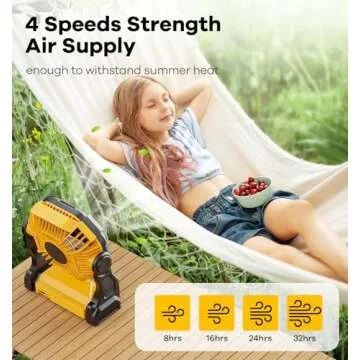 DOWILLDO Camping Fan with LED Lantern, 10400mAh Portable Rechargeable Battery Powered Table Fan with Hook, Camping Gear for Picnic, Fishing, Car or Hurricane Power Outages (Yellow)