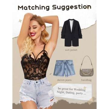 Avidlove Lace Lingerie Black Teddy Lingerie for Women One Piece Lingerie Babydolls Sexy Lingerie(Black,Large