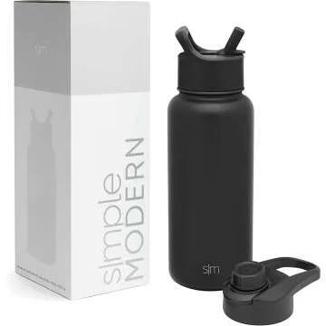 Insulated 32oz Midnight Black Water Bottle with Straw