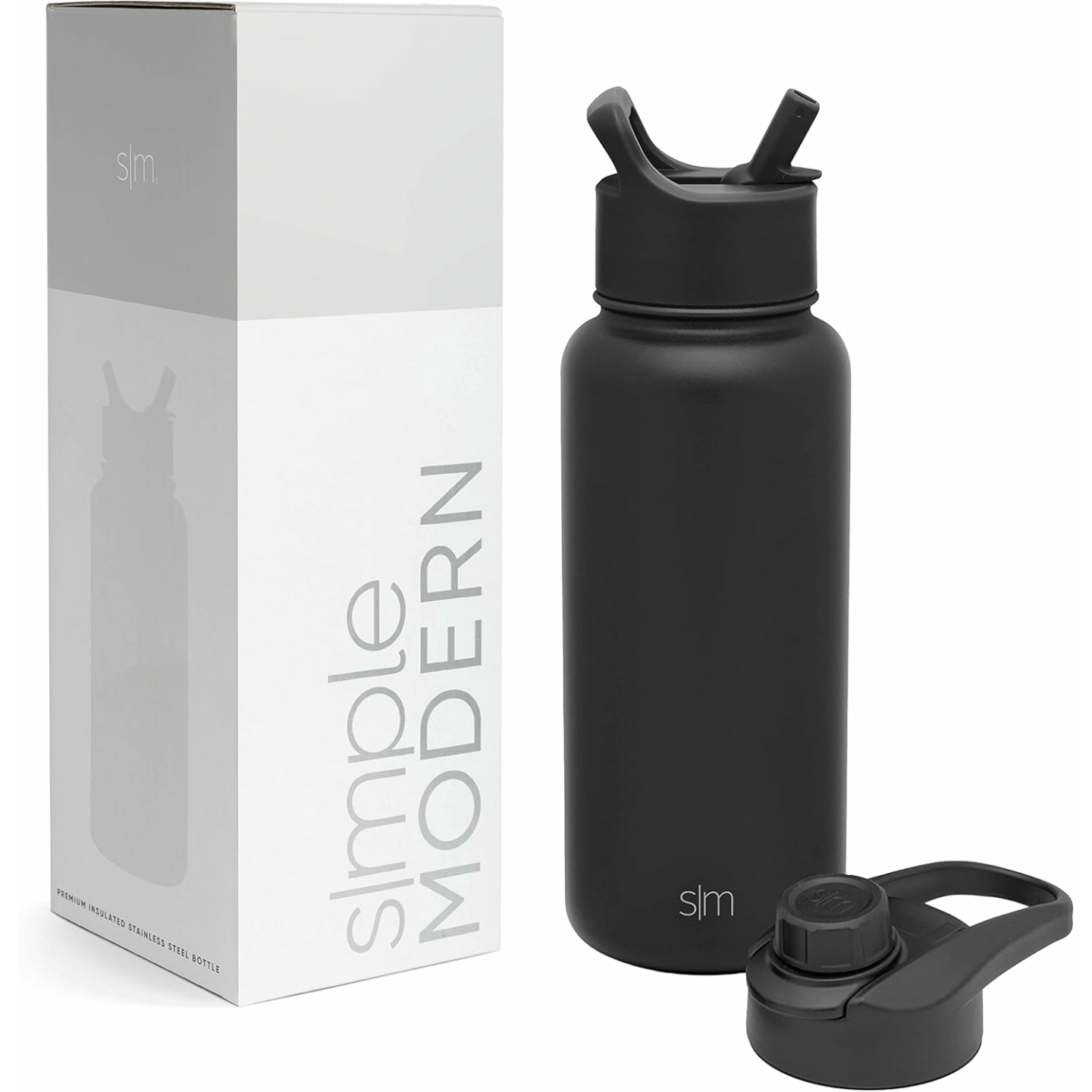Insulated 32oz Midnight Black Water Bottle with Straw